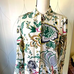 Tory Burch tropical flora pattern shirt (100% silk)